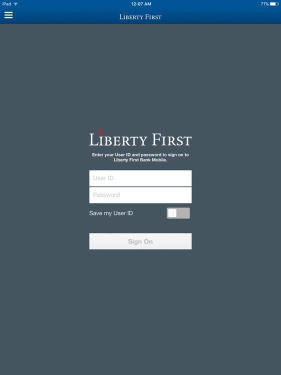 Liberty First Bank for Tablet