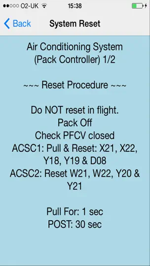 Capture d'écran de Airbus ECAM Resets+ sur iPhone 3