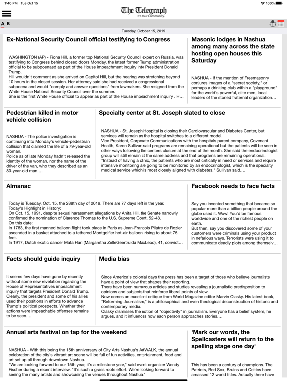 Nashua Telegraph iPad screenshot
