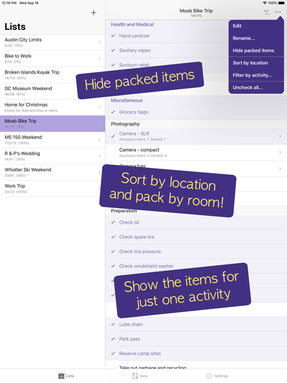 PackCheck Packing List iPad screenshot 7 - Travel app