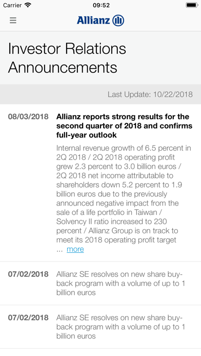 Allianz Investor Relations Screenshot