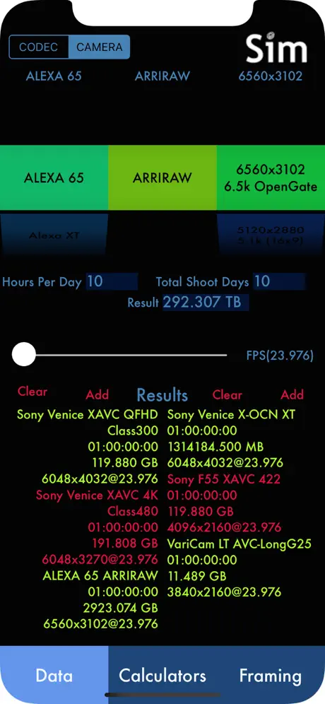 Sim DATA Calculator