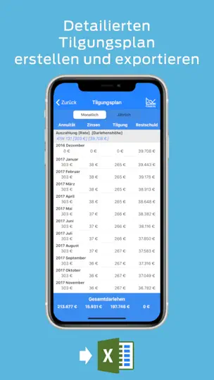 Screenshot von HypoPlanerLite Tilgungsrechner auf dem iPhone 7