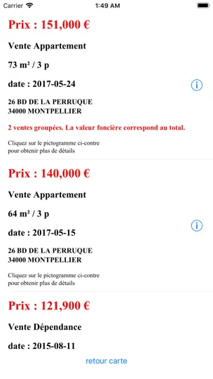 Capture d'écran de DVF sur iPhone 3