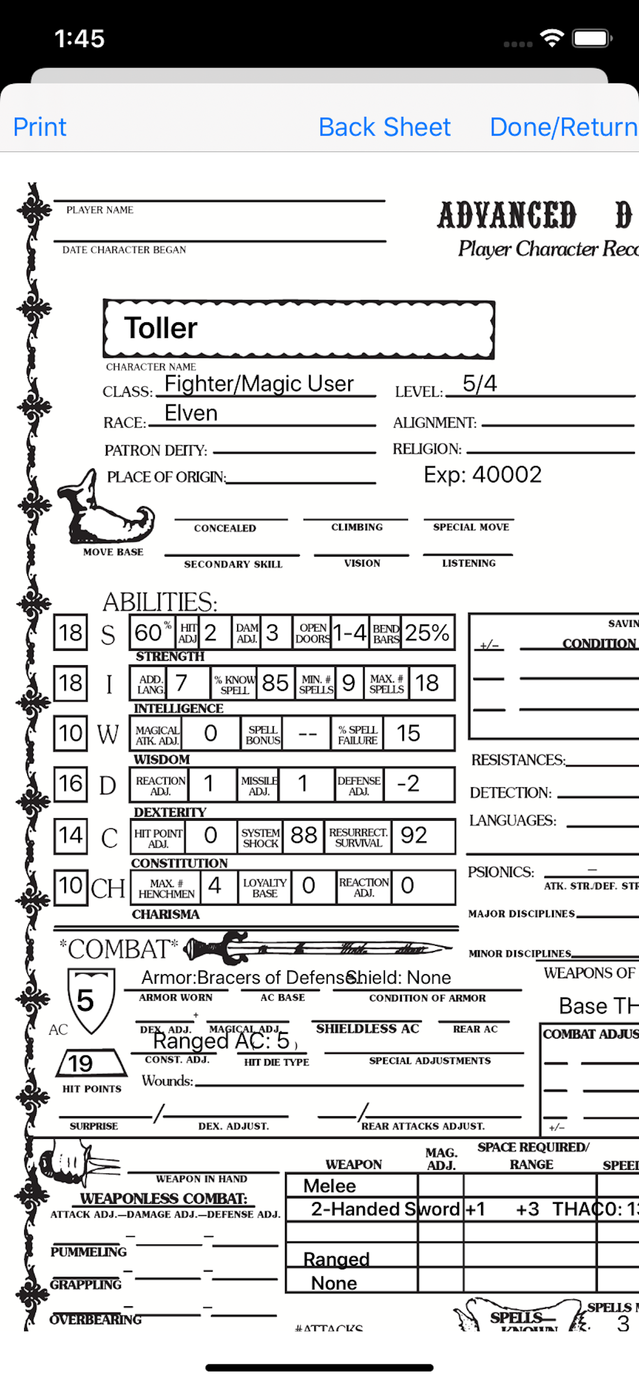 Character Gen for 1st Ed DnD