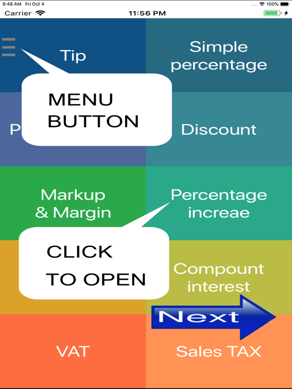 Simple percentage calculator iPad screenshot