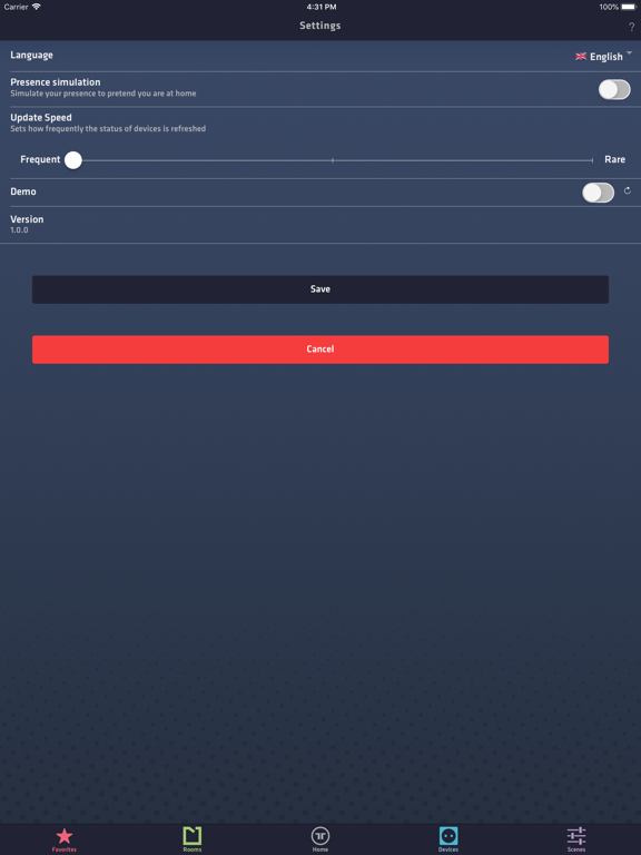 Button Smarthomes iPad screenshot