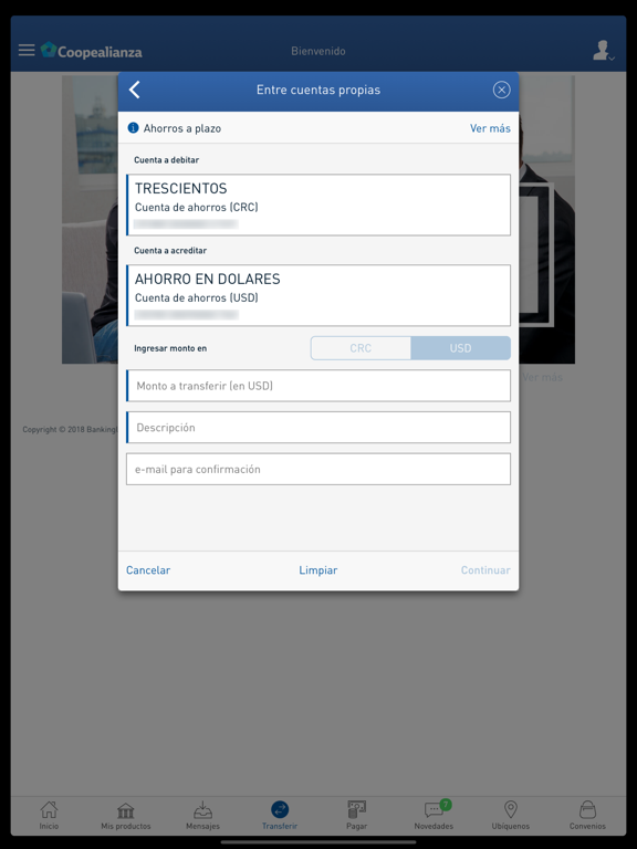 Coopealianza Virtual iPad screenshot 6 - Finance app