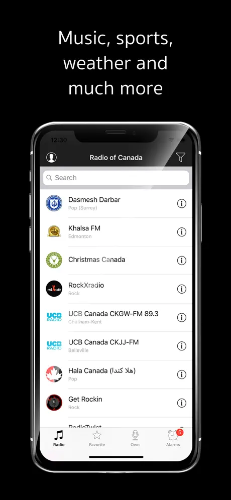 Radio of Canada. Live stations