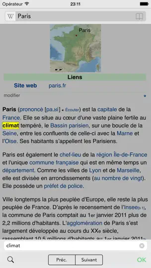 Capture d'écran de Wikipanion sur iPhone 4