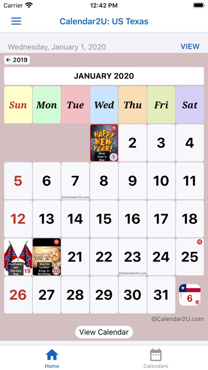 Texas Calendar 2020-2021