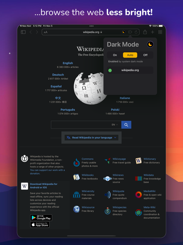 Nata e errët - modaliteti për pamjen e ekranit të Safari