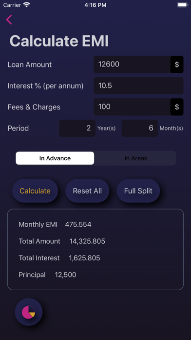 Screenshot #1 pour Calc for EMI: calculate loan