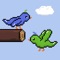 Help the blue bird find his friend and getting points by flying between the logs and avoiding the flames