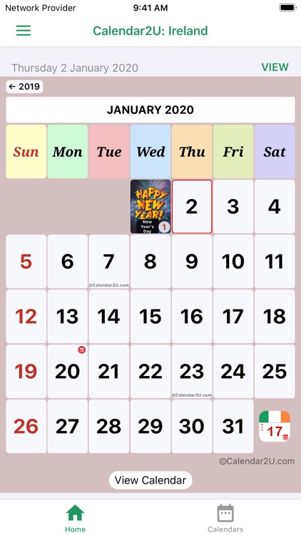 Ireland Calendar 2020 - 2021