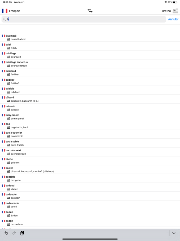 Dictionnaire Breton-Français iPad screenshot 5 - Reference app