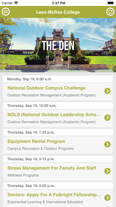 The Den - Lees-McRae College iPhone screenshot 2 - Education app