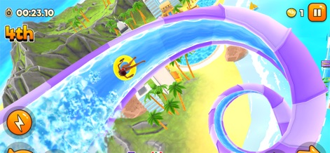 Uphill Rush Water Park Racing - This tool highlights the thrilling corkscrew loop waterslide, allowing players to perform mind-blowing stunts against a vibrant tropical island backdrop.
