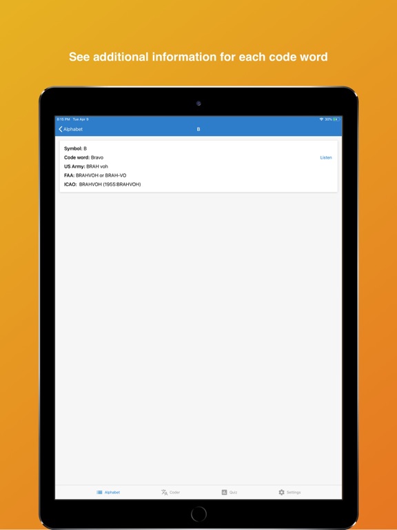 NATO Phonetic Alphabet ICAO iPad screenshot 4 - Education app