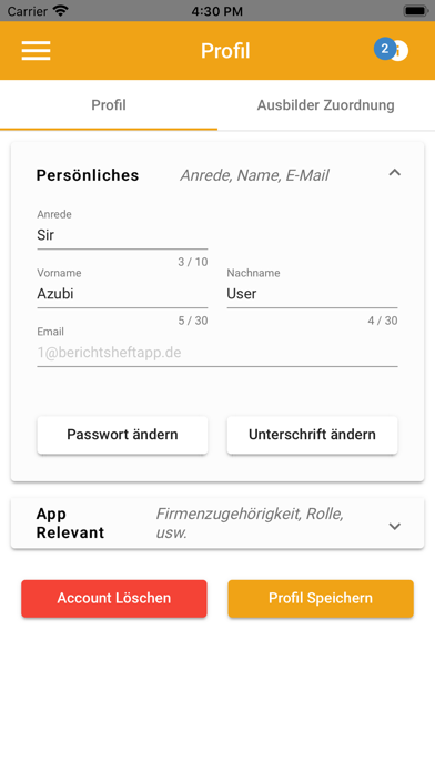 Berichtsheftapp Screenshot