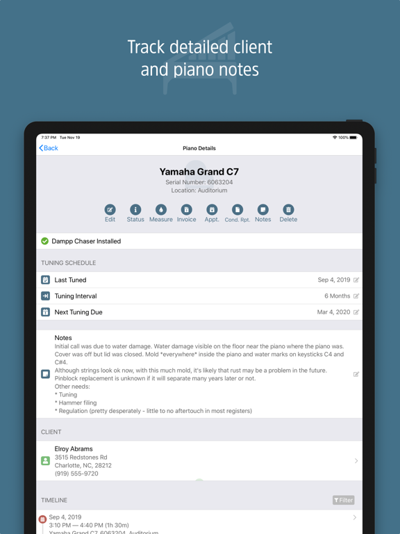 Gazelle: Piano Tech Software iPad screenshot 1 - Business app