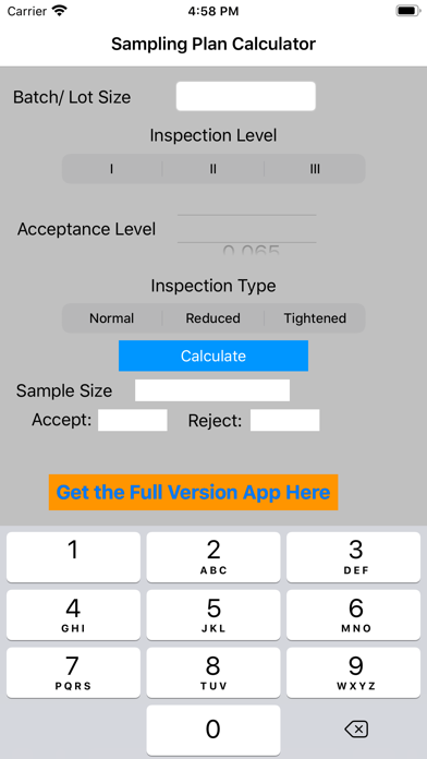 Screenshot #1 pour Sampling Calculator Lite