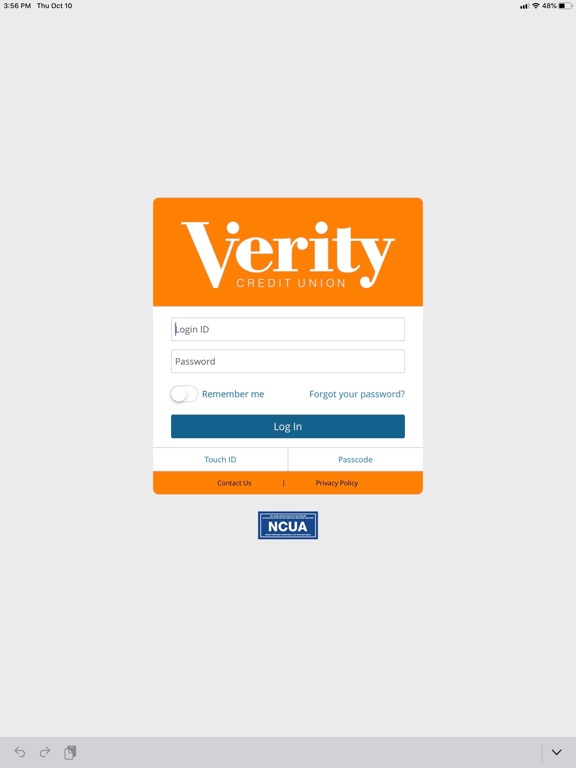 Verity Credit Union Mobile iPad screenshot 1 - Finance app