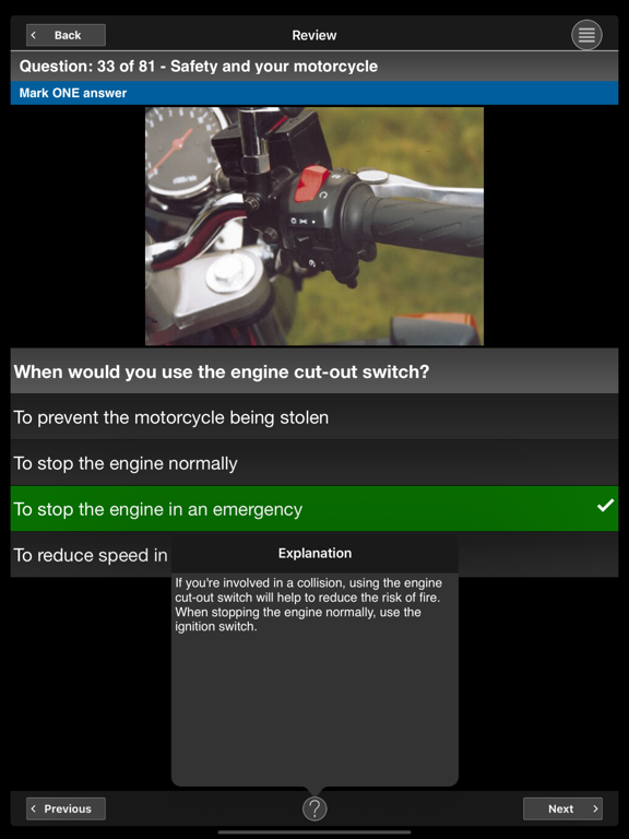 Screenshot #4 pour Motorcycle Theory Test Kit