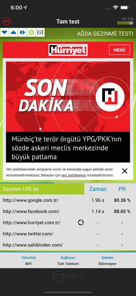 nPerf internet speed test