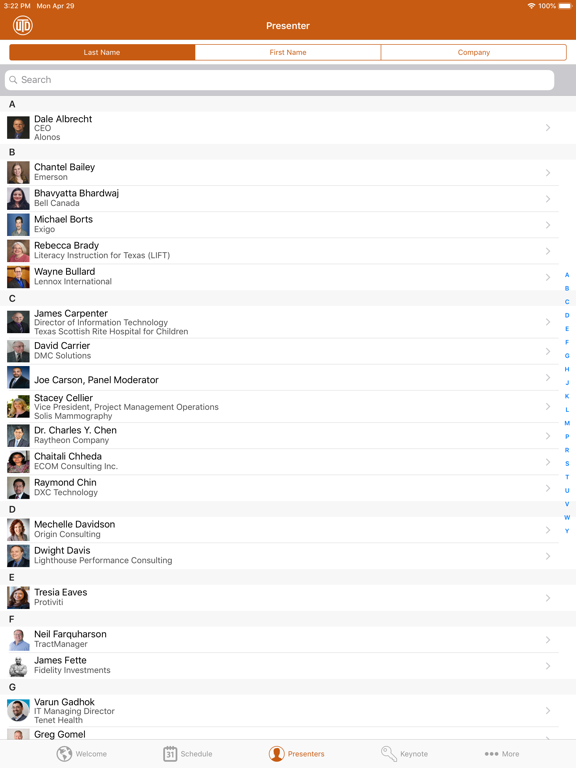UT Dallas PM Symposium iPad screenshot