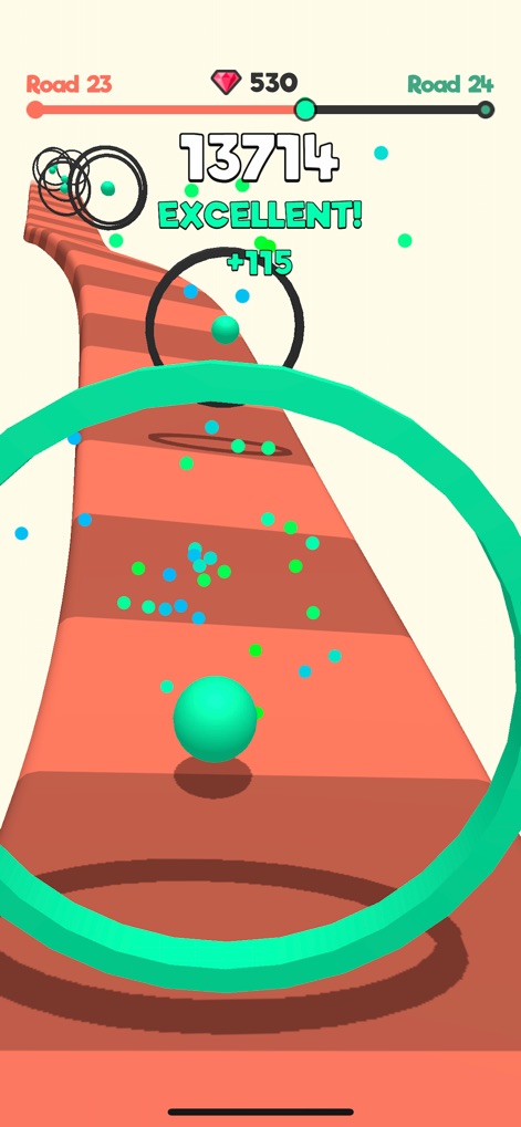 Slime Road - This tool highlights the teal slimeball expertly traversing the red-orange road, complemented by the 'EXCELLENT!' visual feedback for skillful play.