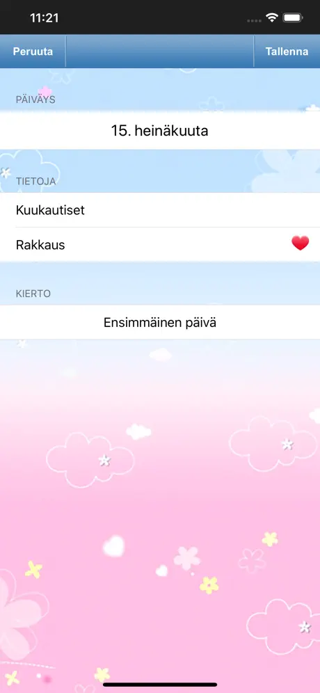 Kuukautiskierron kalenteri.
