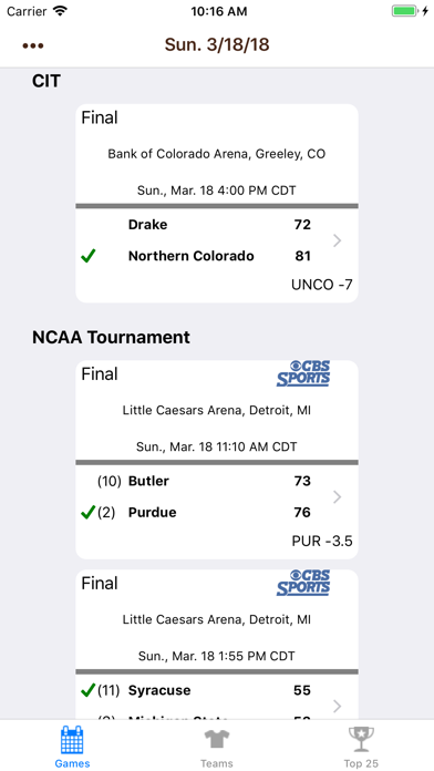 College Hoops Scores, Schedule Screenshot