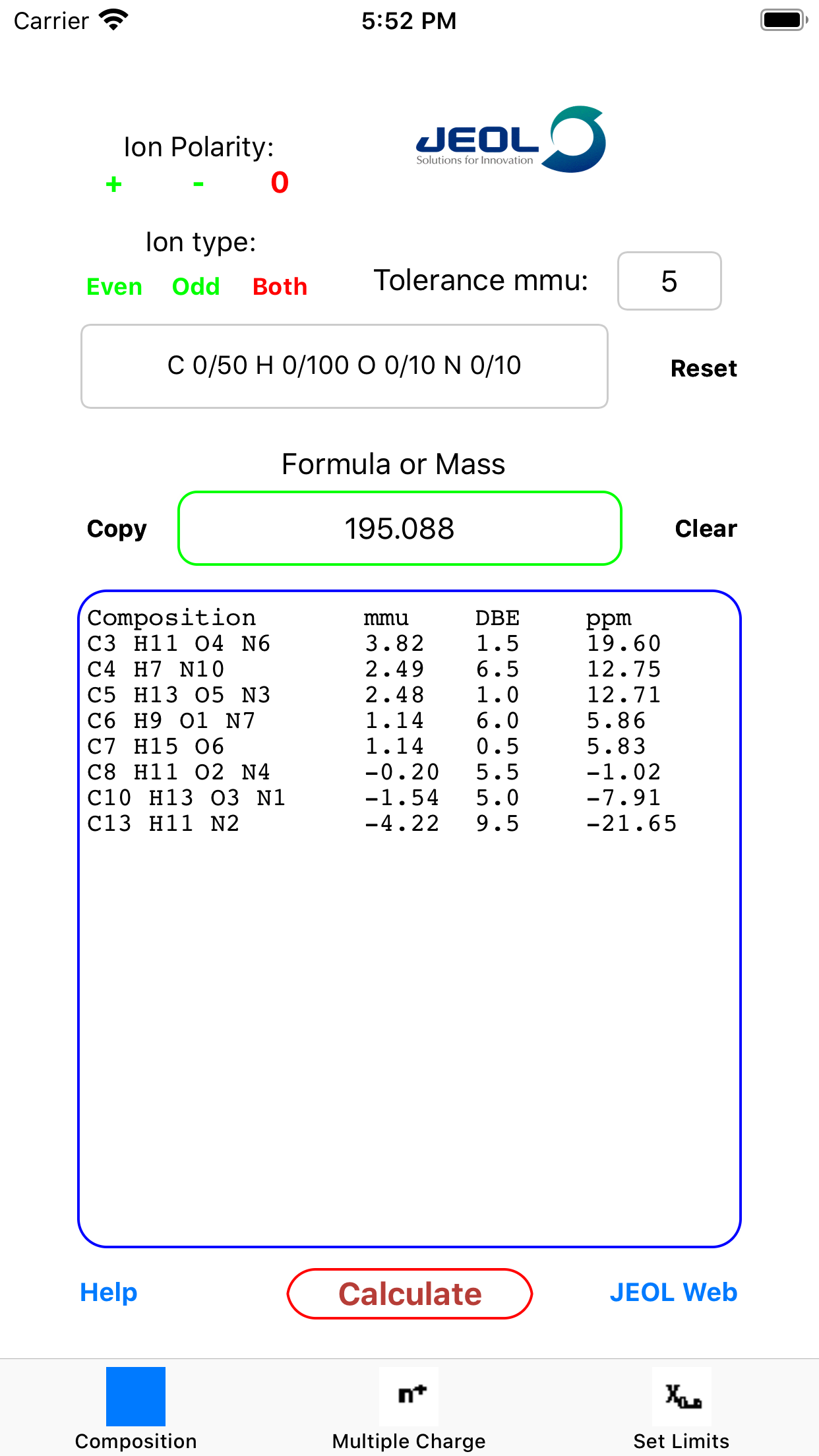 JEOL MS Calculator