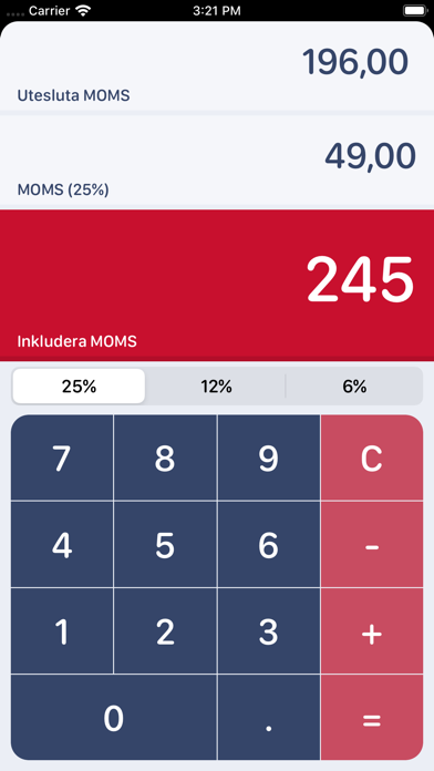 Swedish MOMS Calculator Screenshot