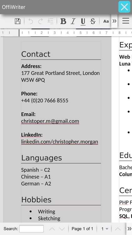 OffiWriter document editor