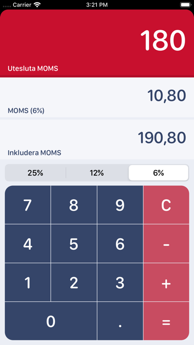 Swedish MOMS Calculator Screenshot