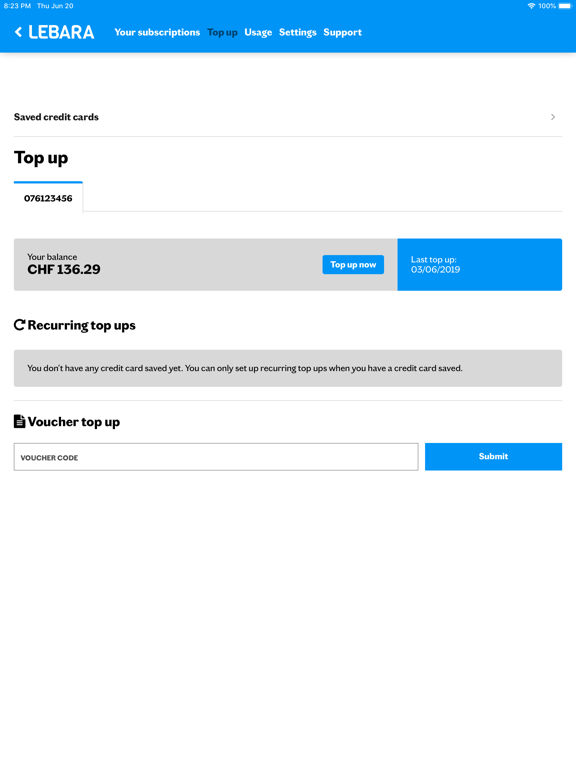 Lebara Switzerland iPad screenshot 2 - Utilities app
