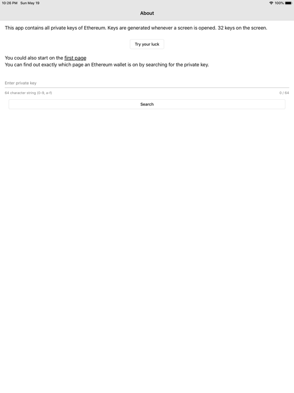 Ethereum keys iPad screenshot 1 - Finance app