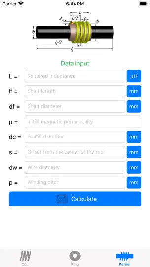 Скриншот Inductance Calculation на iPhone 3