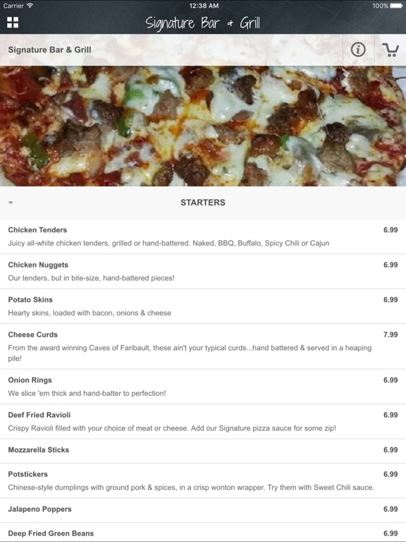 Signature Bar & Grill iPad screenshot 1 - Food & Drink app