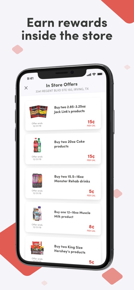 Fuel Rewards® program - Discover lucrative 'In Store Offers' detailing specific product purchases like 'Jack Link's products' and their corresponding per-gallon savings.