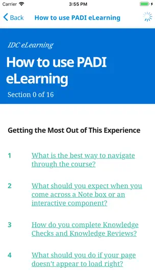 Captura de pantalla de PADI Training en iPhone 7