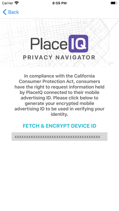 PlaceIQ Privacy Navigator Screenshot