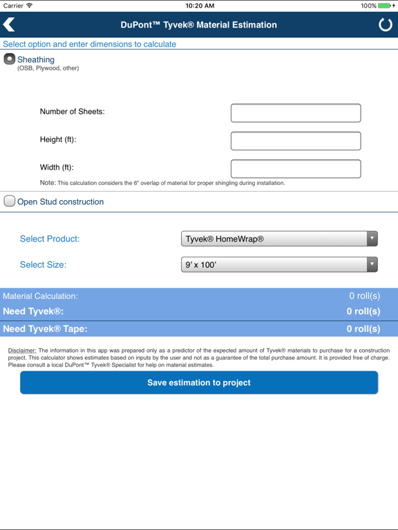 DuPont™ Tyvek® Calculator iPad screenshot 2 - Business app