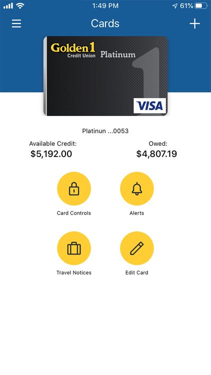 Golden 1 Card Controls