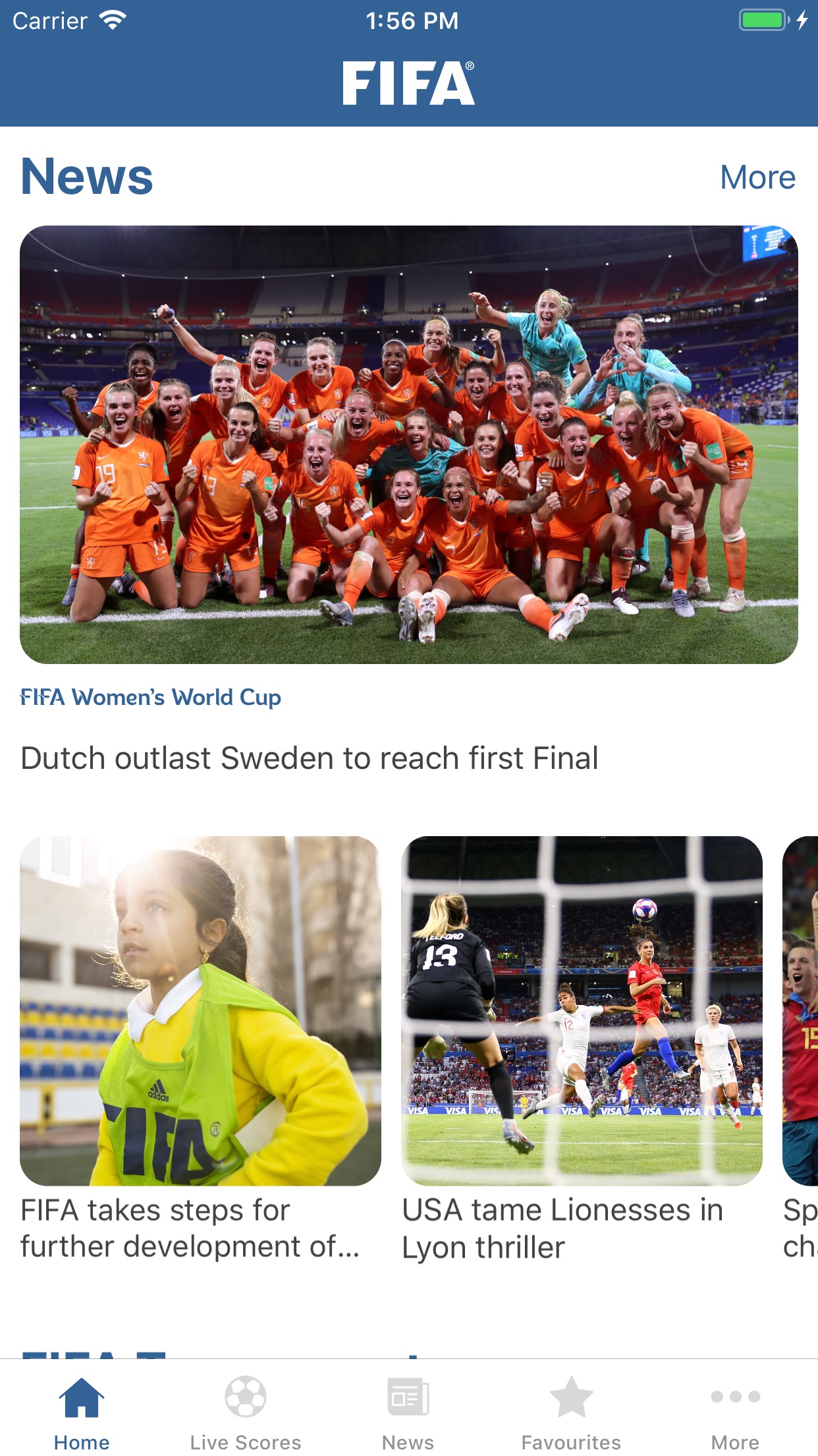 Screenshot do app FIFA - Soccer News & Scores
