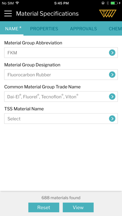 Sealing Materials Selector Screenshot
