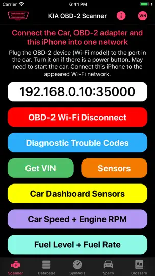 Capture d'écran de KIA OBD App sur iPhone 2