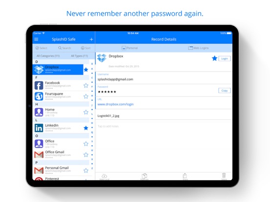 Screenshot #1 for SplashID Safe Password Manager